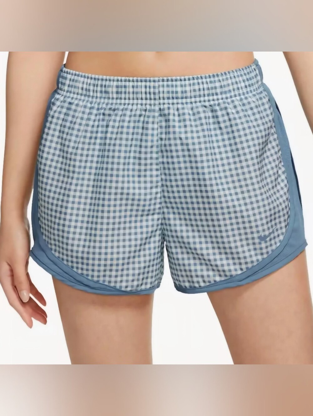 EUC Nike "Tempo Gingham🏁Print Running🏃🏻‍♀️Shorts" Cerulean🩵/Dorothy •  Large
